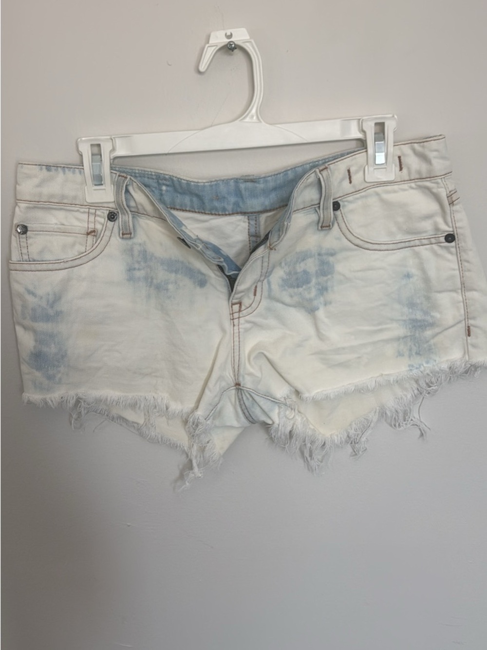 Denim & Supply Ralph Lauren White with Light Blue Washed Frayed Hem Jean Shorts